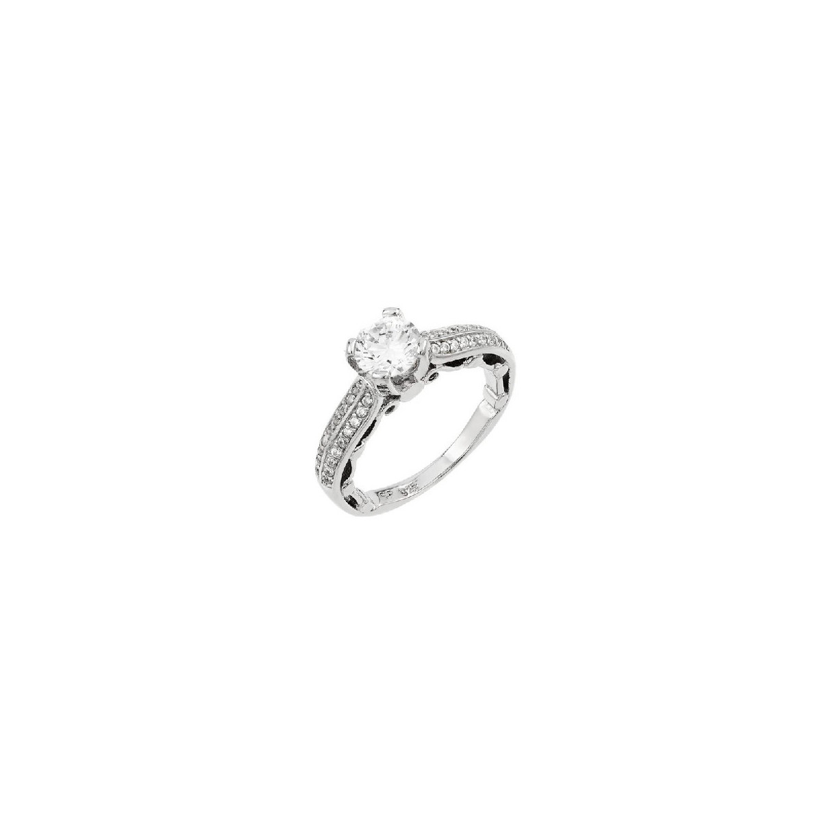 Anillo De Plata Solitario Rodinado Pave Set C/Circones - STR00997-6